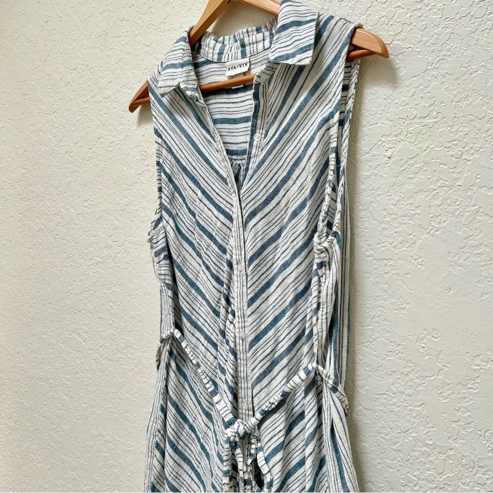 AVA VIV Sleeveless Striped Shirt Dress with Tie Belt‎ Casual Coastal - Picture 3 of 5